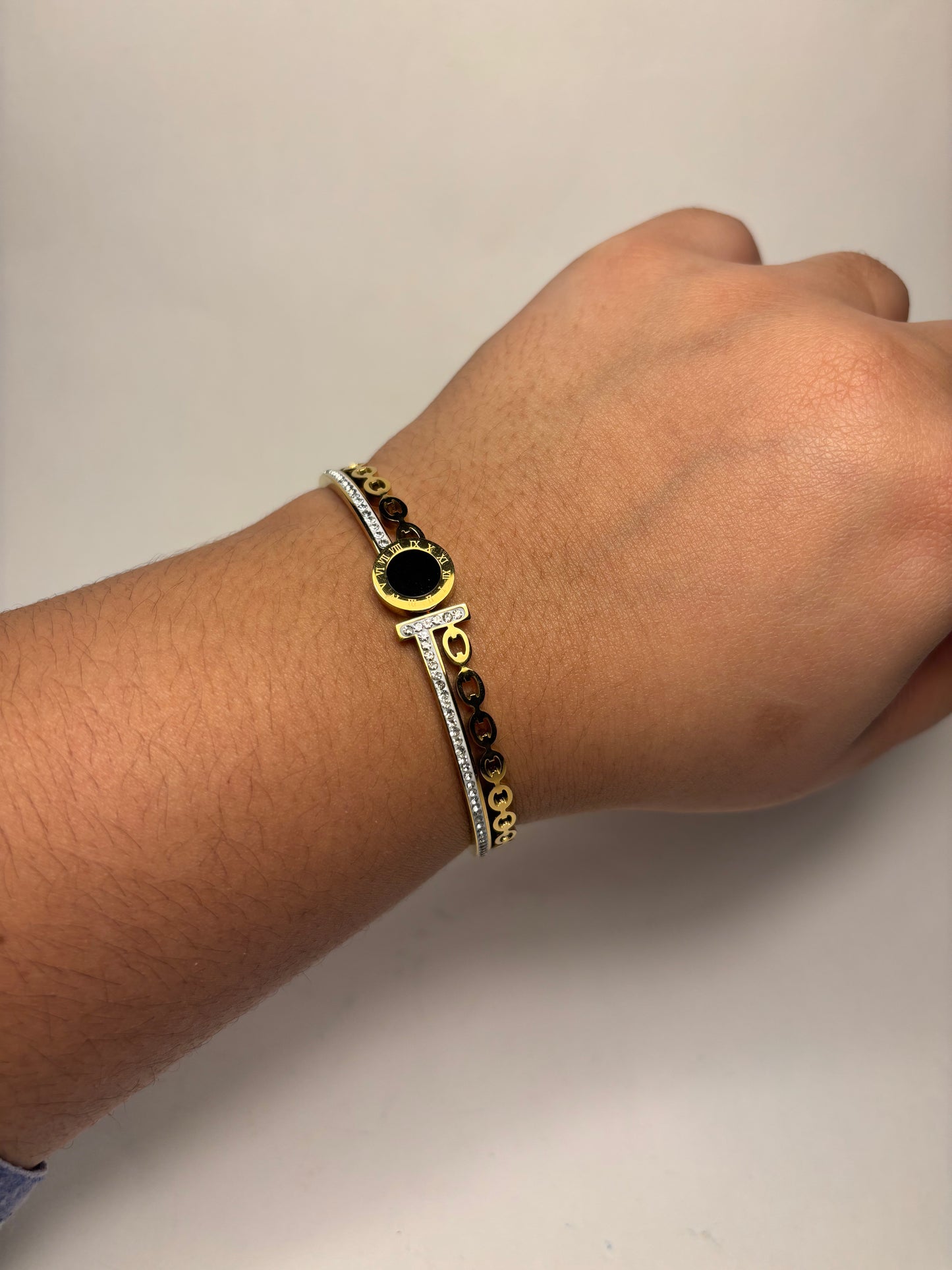 Sleek Black and Gold Cuff Bracelet